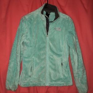Mint green fuzzy North face jacket